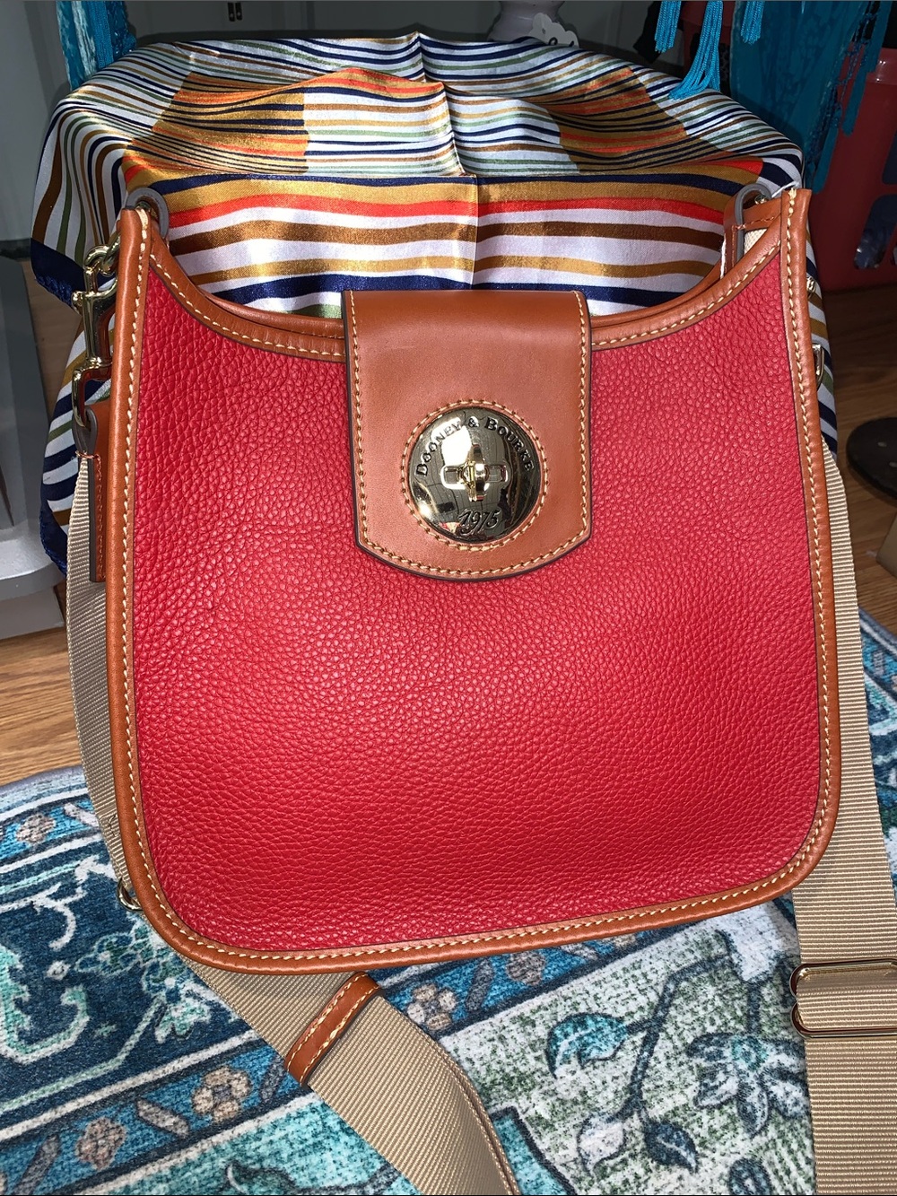 Dooney & Bourke turn lock leather messenger Crossbody bag red new QVC